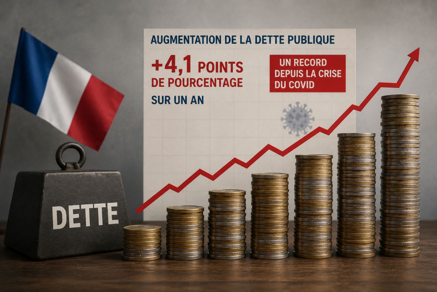 Sur un an , la dette a augmenté de 4 , 1 points de pourcentage , un record depuis la crise du Covid