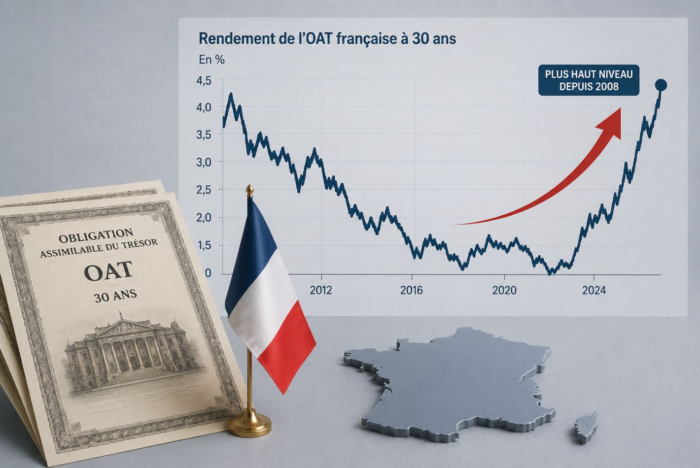 Le rendement de lOAT française à 30 ans atteint son plus haut niveau depuis 2008